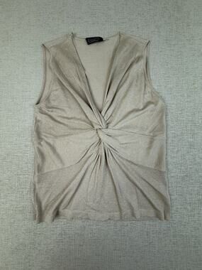 Magaschoni Women’s Large Silk Blend Metallic Gold Twist Front Sleeveless Top